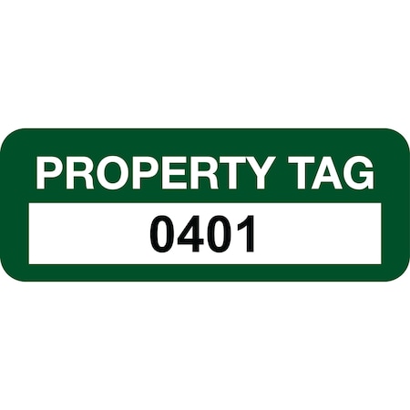 Lustre-Cal Property ID Label PROPERTY TAG Polyester Green 2in x 0.75in Serialized 0401-0500, 100PK 253744Pe1G0401